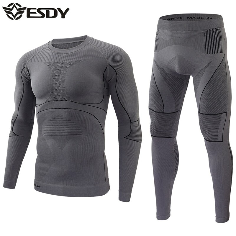 ESDY户外无痕运动内衣男秋冬保暖功能健身训练滑雪骑行速干衣套装