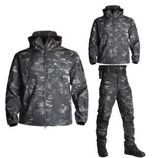 男秋冬加厚迷彩登山战术外套 大码 涵野户外鲨鱼皮软壳冲锋衣裤 套装