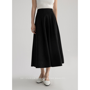 SKY张慧慧自制大褶皱法式半身裙2024春秋新款a字高腰显瘦伞裙女