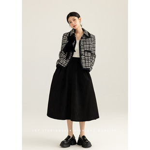 SKY张慧慧自制2025年春装新款黑白千鸟格小香风外套短款小外套女