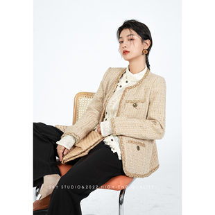 SKY张慧慧自制米黄色小香风外套2025春秋新款短款复古高级感上衣