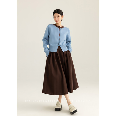 SKY高级感通勤单排扣毛衣