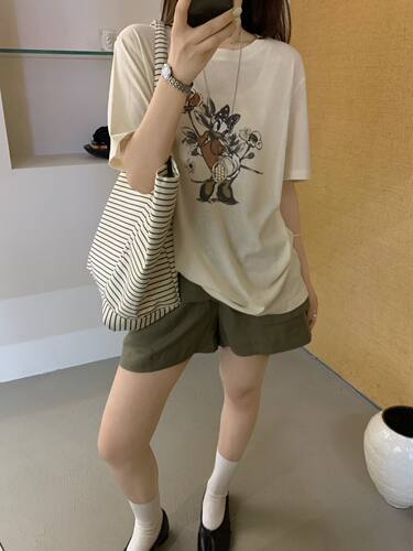 垂感爽滑 High kiss韩国东大门可爱唐老鸭薄款宽松休闲短袖T恤女