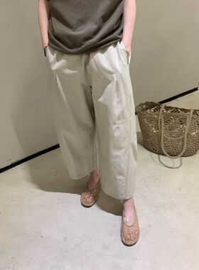 80棉 20亚麻 Full seven遮胯藏肉松紧镰刀裤气球裤棉麻卡其九分裤