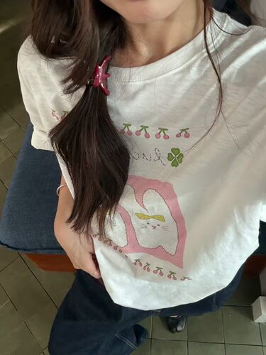 配色好清新 Hygge 韩系26新款 文艺可爱印花图案短袖T恤女