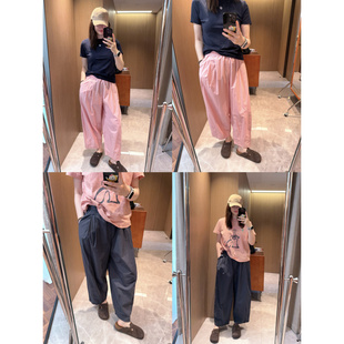 凉快挺括无束缚空气感～现货松紧腰宽松舒服粉色蓝灰色衬裤休闲裤