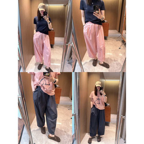 凉快挺括无束缚空气感～现货松紧腰宽松舒服粉色蓝灰色衬裤休闲裤