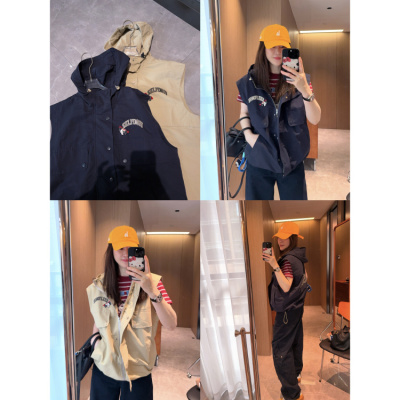 推荐帅气百搭～工装风大口袋刺绣字母藏青色连帽马甲外套2026