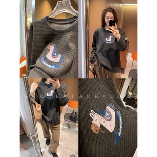 童趣粉蓝色小马刺绣～现货2025条纹软料加厚有质感长袖 T恤