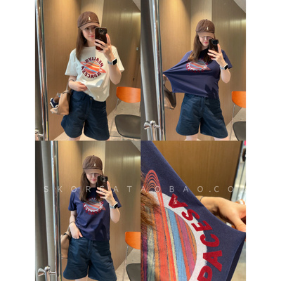 现货炫彩土星巨显瘦~酒红色植绒字母印花大弹力显白正肩短袖T恤