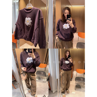 少见又大气酱紫色～现货2025花朵贴布植绒加绒显瘦不挑人卫衣
