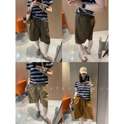 松弛随意感~现货2026夏季很舒服薄款松紧腰宽松咖啡色五分中裤