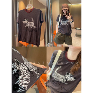 无限回弹～现货2026深圳高端货潦草小狗涂鸦弹力短袖 T恤