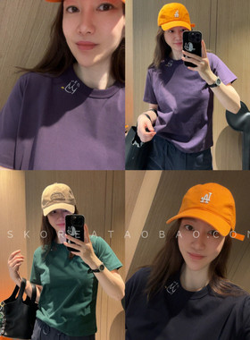 气质正肩帅气～现货2025夏季紫色墨绿色领口刺绣小版短袖T恤