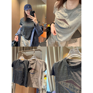 自留敲好看的小版T恤～现货雪花料复古美式印花修身麻灰色短袖