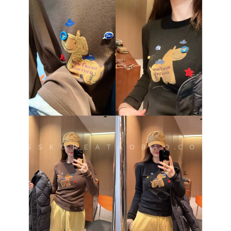 植绒独角兽印花～现货2025童趣显瘦修身大弹力贴布长袖T恤,女装/女士精品,T恤,淘宝优惠券,粉丝福利购,淘宝优惠卷