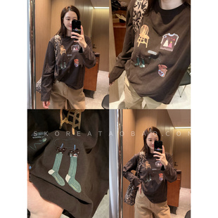 巨显瘦深咖啡色～2026春季 T恤 新减龄可爱蝴蝶结印花棕色长袖