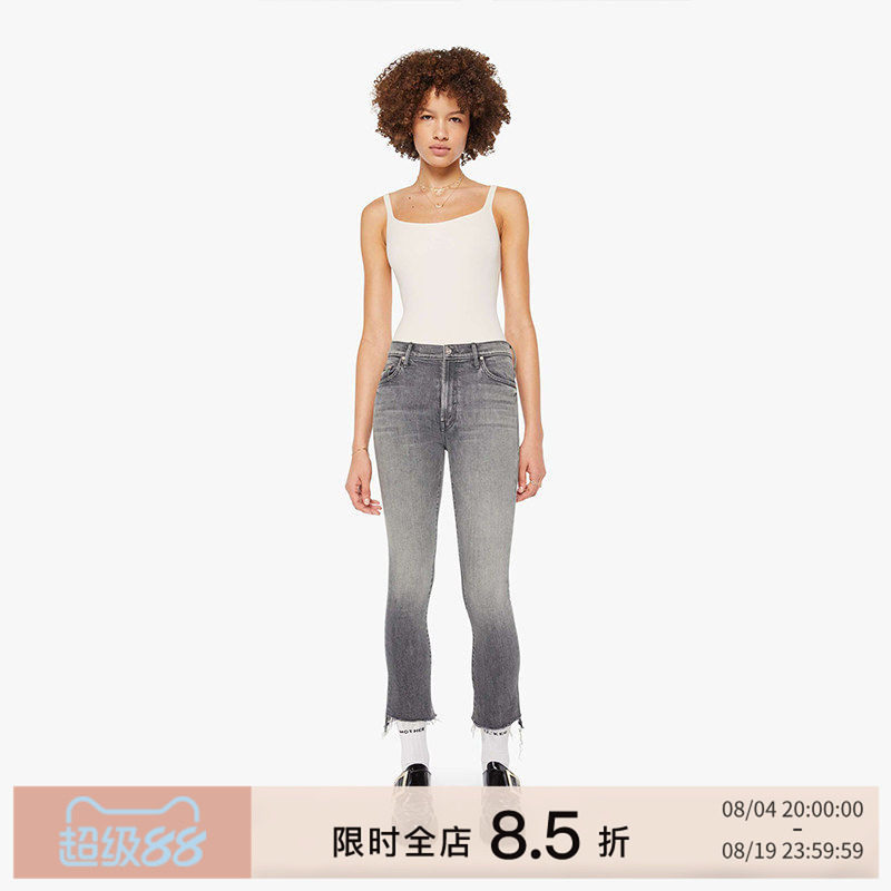 MOTHERDENIM高腰微喇毛边牛仔裤
