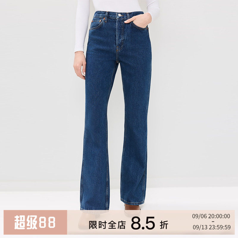 [CLOC]RE/DONE深蓝色微喇直筒全长牛仔裤女26春季The Riding Jean