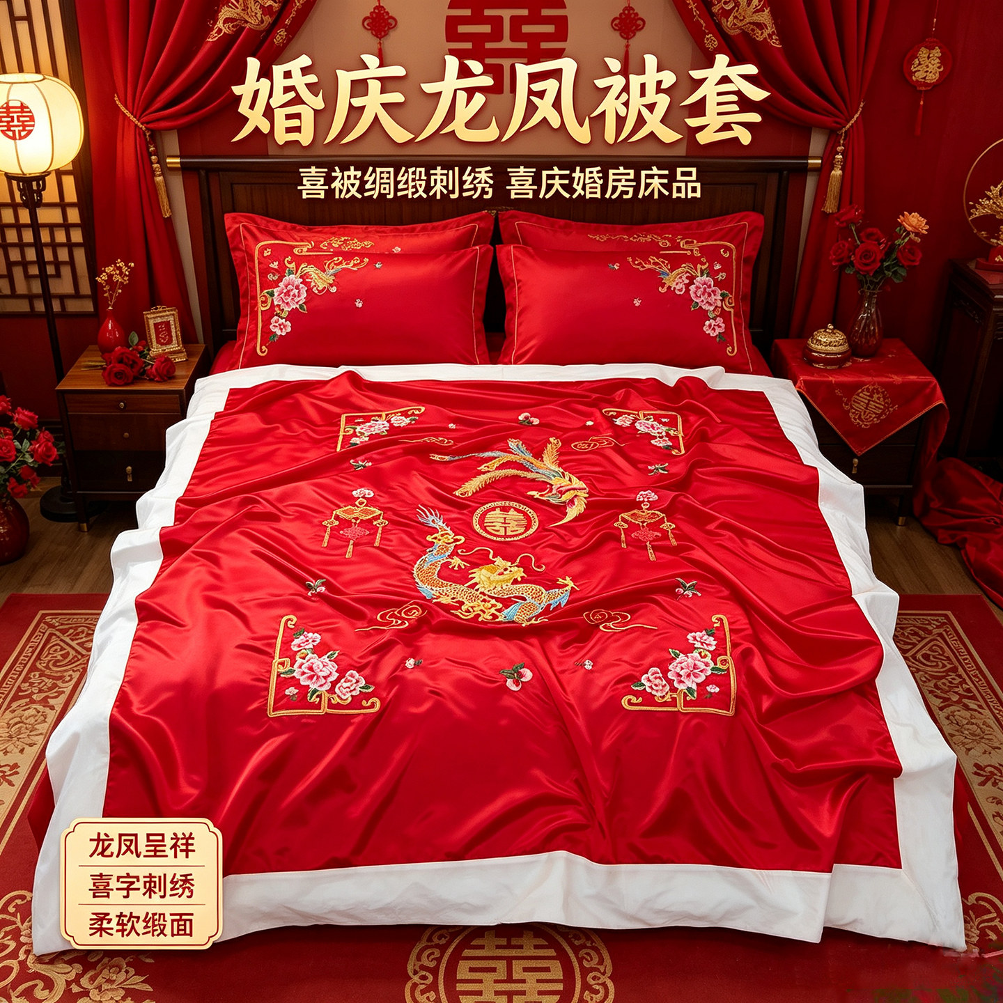 刺绣龙凤呈祥杭州丝绸婚嫁被套