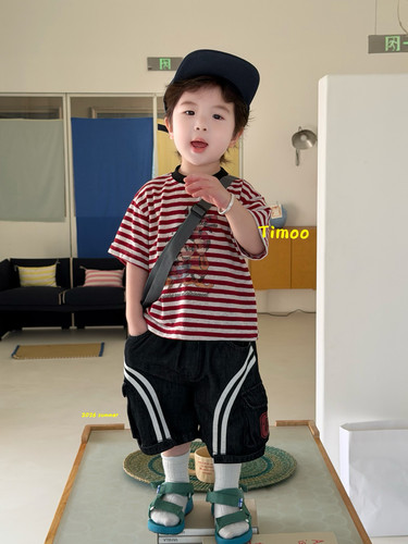 男童夏季薄款牛仔裤条纹米奇T恤