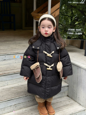 女童韩版牛角扣羽绒服外套中长