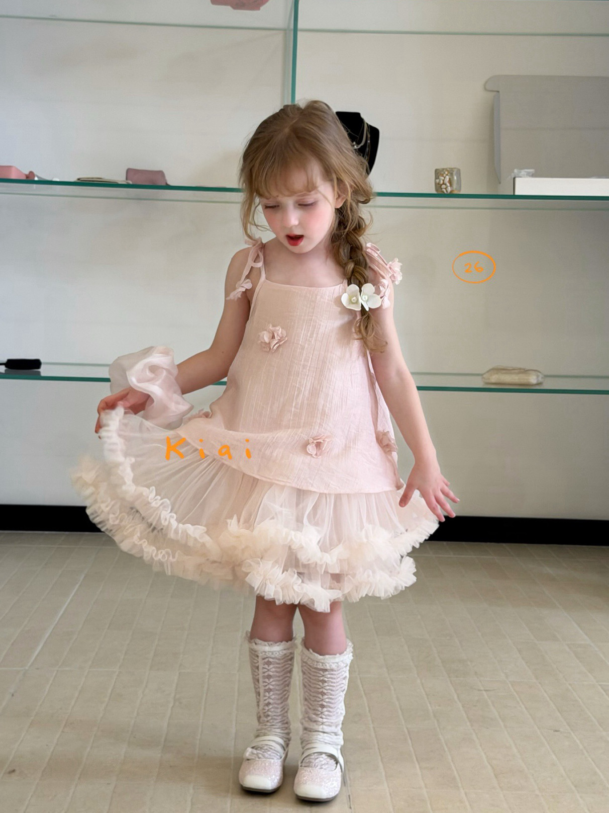 凡妈童装2026夏新款女童小童韩版吊带立体花朵公主蓬蓬纱裙连衣裙