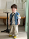 印花牛仔马甲假两件T恤休闲长裤 男童小童韩版 2026春新款 凡妈童装