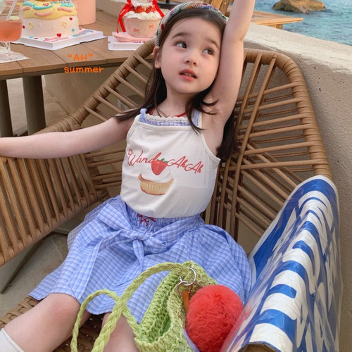 女童夏季韩版草莓吊带蝴蝶结半裙