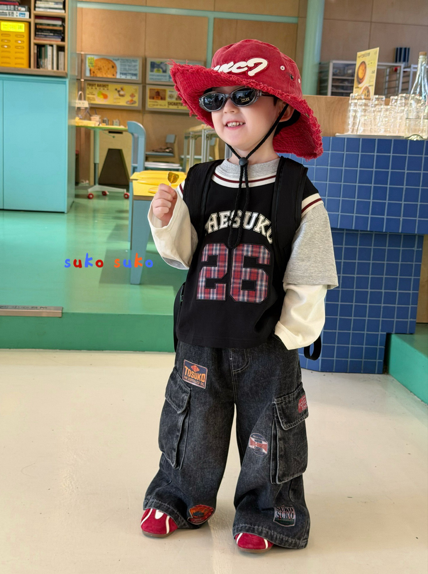 凡妈童装26秋季新款男童小童韩版立体口袋牛仔长裤假两件休闲卫衣