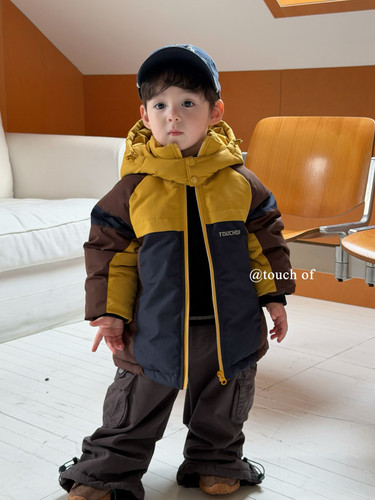 男童韩版拼色休闲中长儿童羽绒服