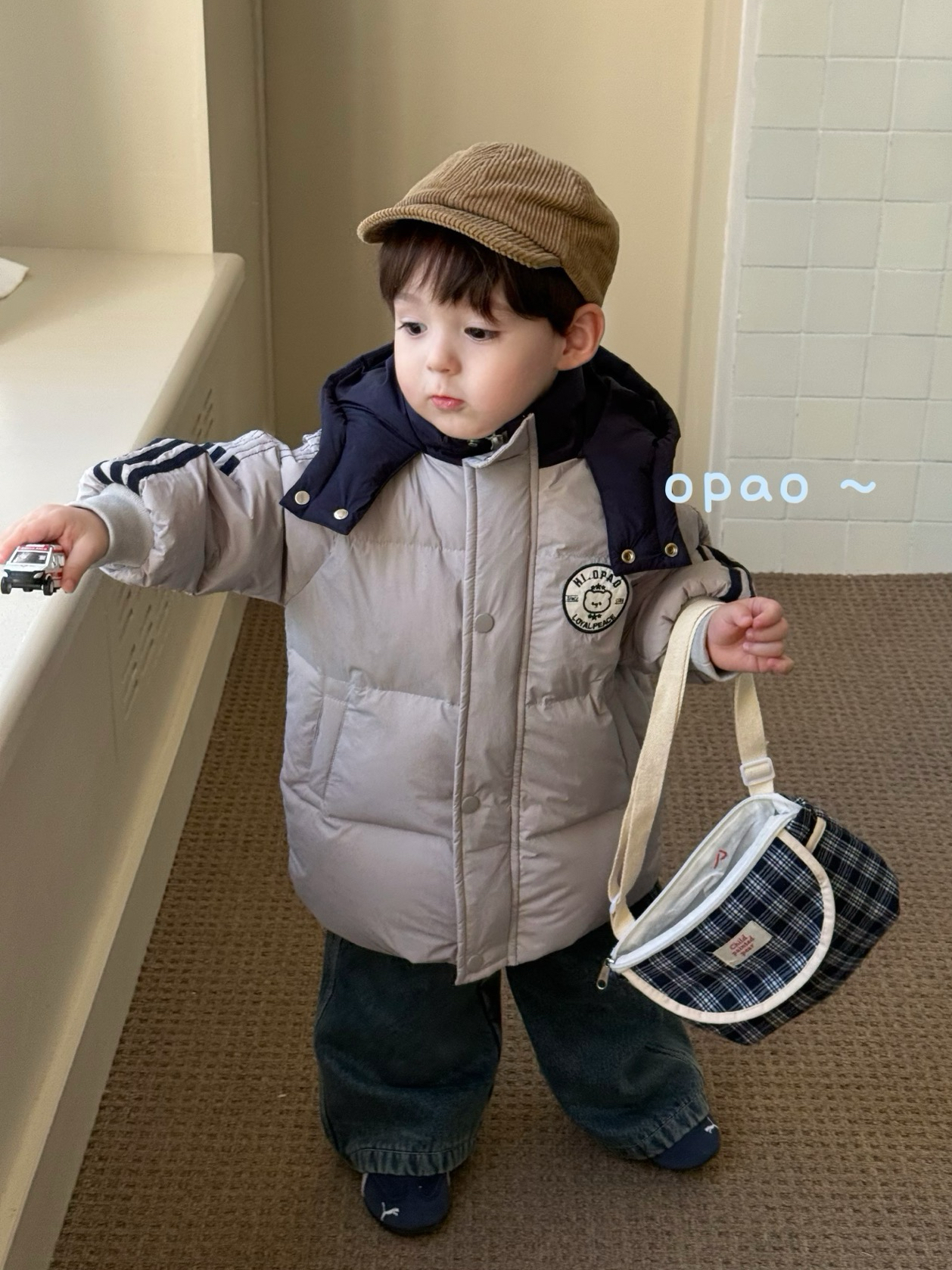 男童韩版卡通休闲风中长羽绒服