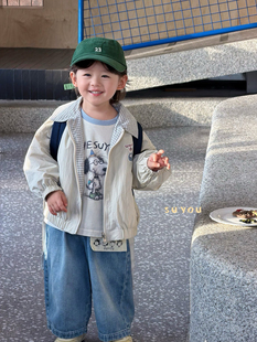 凡妈童装2026春新款男童小童韩版休闲两面穿外套假两件T恤牛仔裤