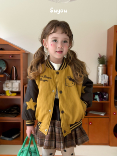 凡妈童装2026秋冬款女童小童韩版毛呢格子半裙PU皮衣夹棉棉服外套