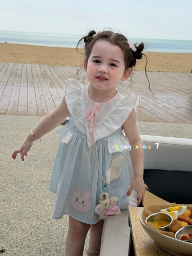 夏季女童韩版卡通格子连衣裙