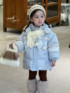 凡妈童装25冬季新款女童小童韩版可爱小熊玩偶连帽羽绒服外套洋气