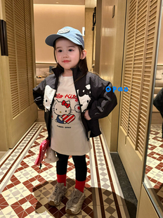 凡妈童装2026秋季新款女童小童韩版卡通白长T恤KT猫休闲洋气外套