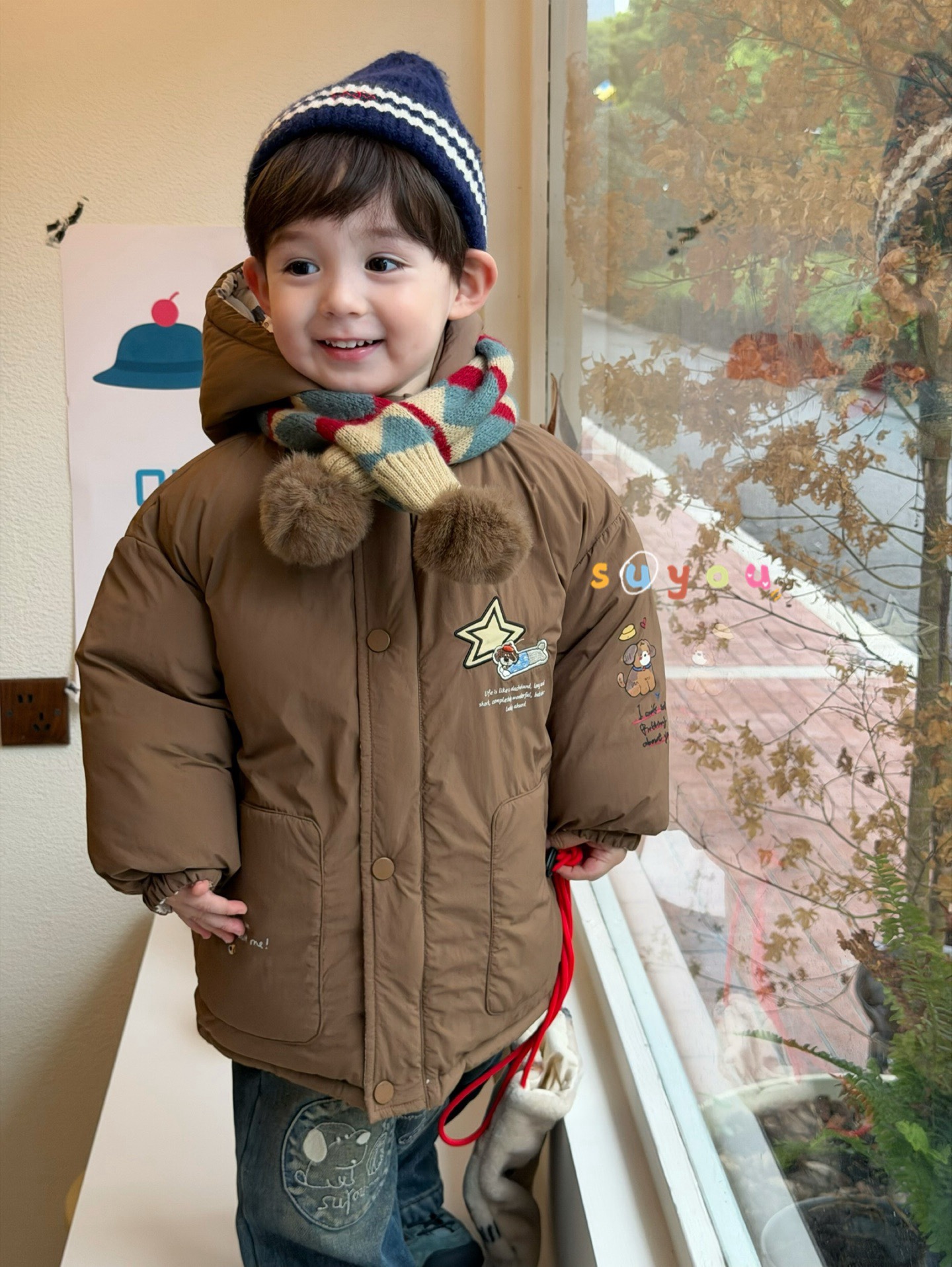 男童韩版卡通印花两面穿羽绒服