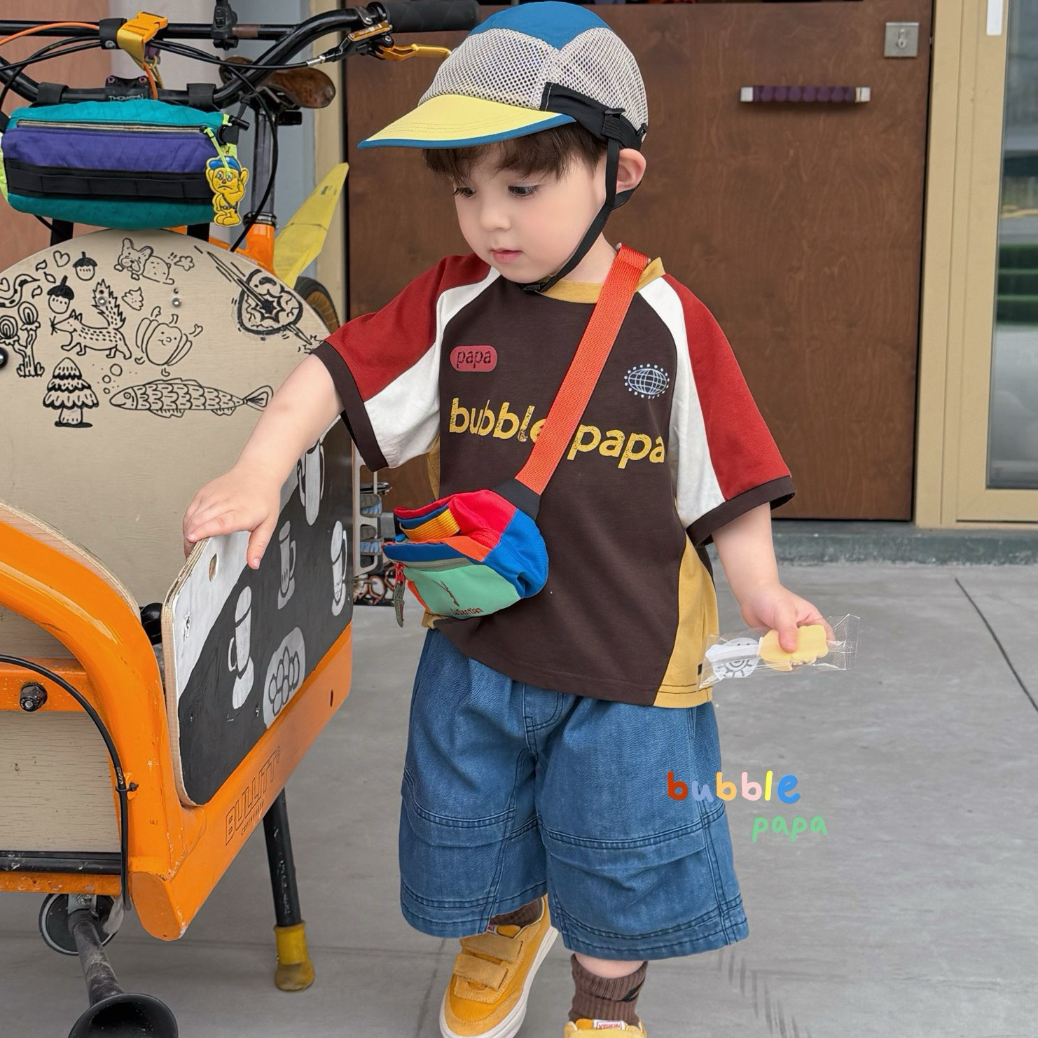 凡妈童装2026夏季新款男童小童韩版牛仔中裤短裤拼色字母休闲T恤