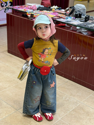 女童秋季韩版五角星牛仔裤T恤