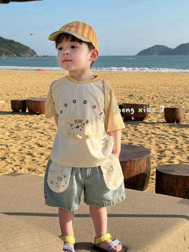 夏季男童韩版牛仔短裤卡通T恤
