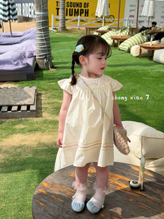 凡妈童装2026夏季新款女童小童韩系彩虹小马刺绣棉布飞袖连衣裙