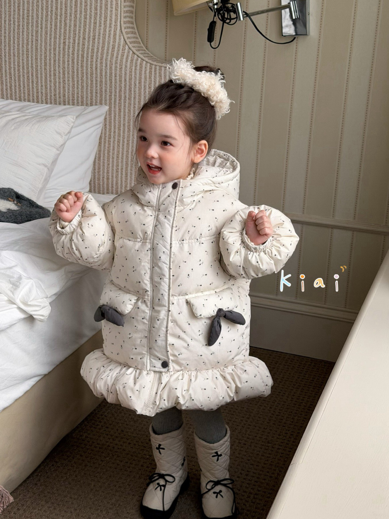 凡妈童装2025冬季新款女童小童韩版可爱碎花蝴蝶结连帽羽绒服洋气,童装/婴儿装/亲子装,羽绒服,淘宝优惠券,粉丝福利购,淘宝优惠卷