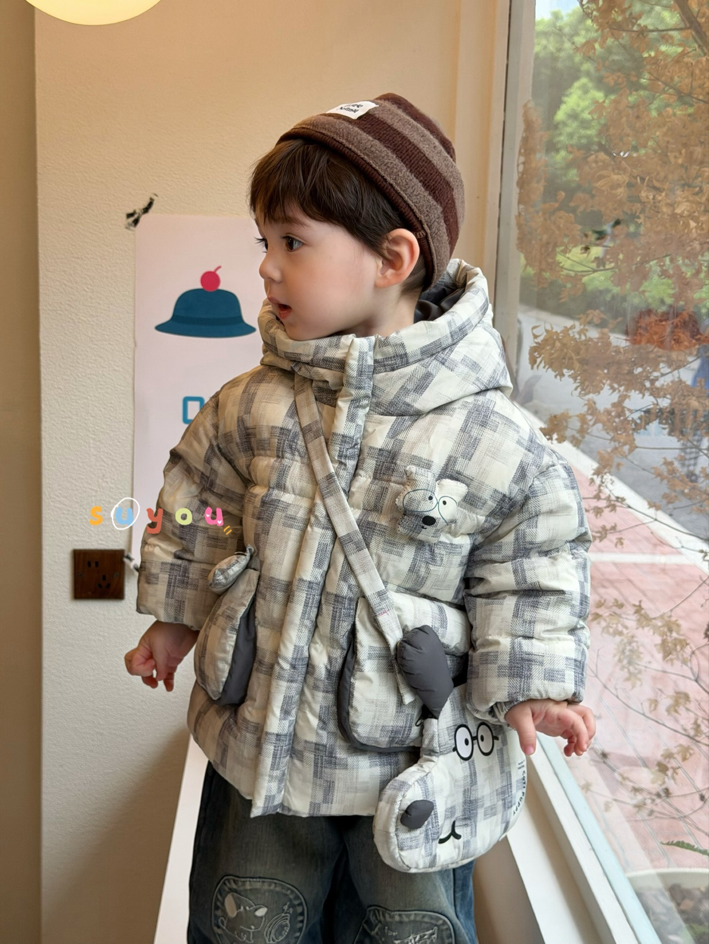 男童韩版可爱狗狗连帽羽绒服外套