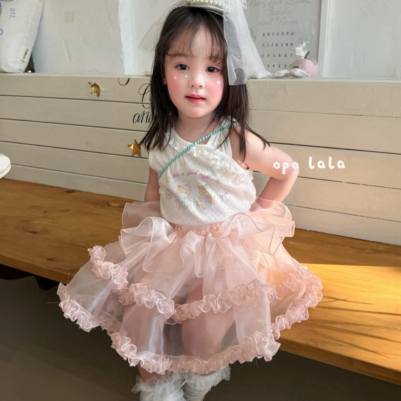 凡妈童装26夏季新款女童小童韩版可爱卡通吊带公主蓬蓬裙蛋糕纱裙