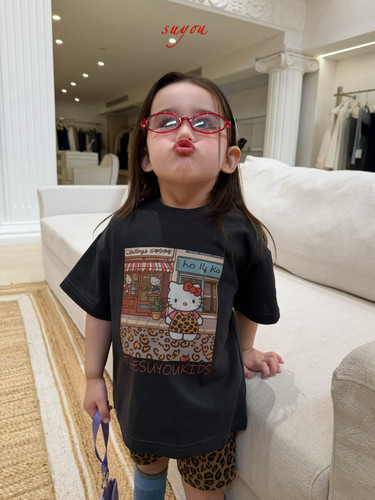 女童夏季豹纹打底裤KT猫短袖T恤