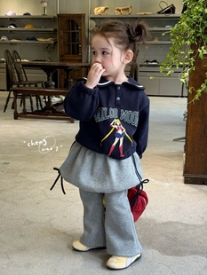 凡妈童装25秋冬新款女童小童韩版动漫美少女翻领卫衣加绒花苞裙裤