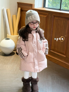 凡妈童装2025冬季新款女童小童韩版休闲风洋气中长连帽羽绒服外套