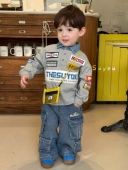 凡妈童装 休闲贴标翻领卫衣口袋牛仔直筒裤 2026春新款 男童小童韩版