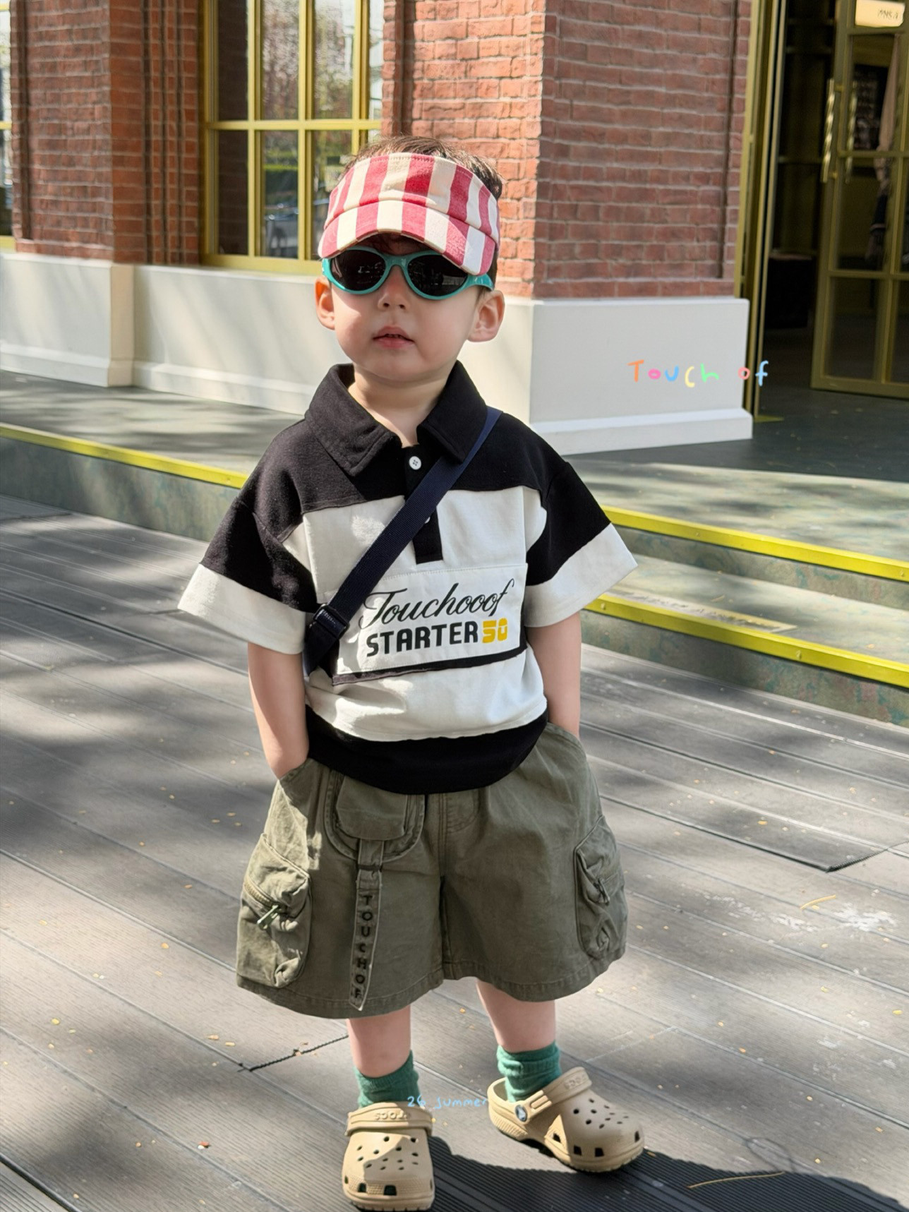 凡妈童装2026夏季新款男童小童韩版口袋休闲短裤撞色字母翻领T恤